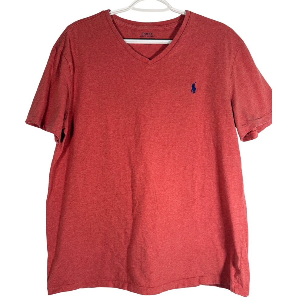 Polo Ralph Lauren Mens V-Neck T-Shirt Heather Red Short Sleeve Pony Logo Large
